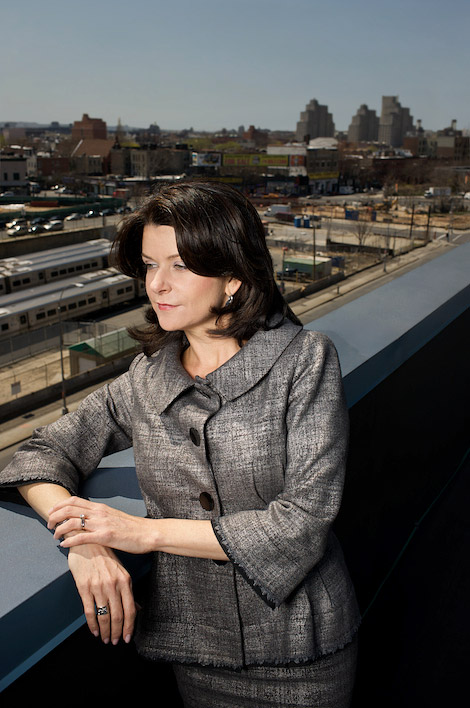 MaryAnne Gilmartin, Executive Vice-President Forest City Ratner, overlooking the Atlantic Yards project, Fordham Magazine