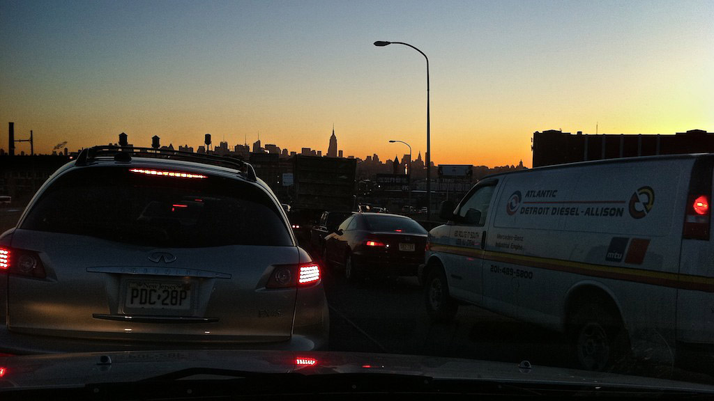 On the big ramp down to the Holland Tunnel, sunrise + 6 minutes. February 23, 2011. Click to enlarge.