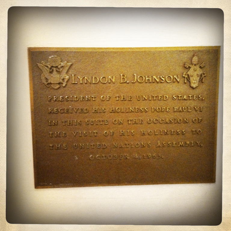 Plaque commemorating Johnson's meeting with the Pope. NY, NY. Sept., 2013.