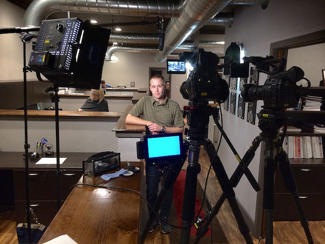 Two-camera interview set up, Graham, TX. November 18, 2013.