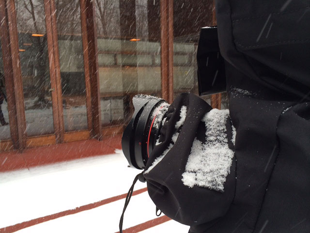 Filming exteriors - surprisingly no snow stuck to the lens. Bachman Wilson House, Millstone, NJ. January, 2014.