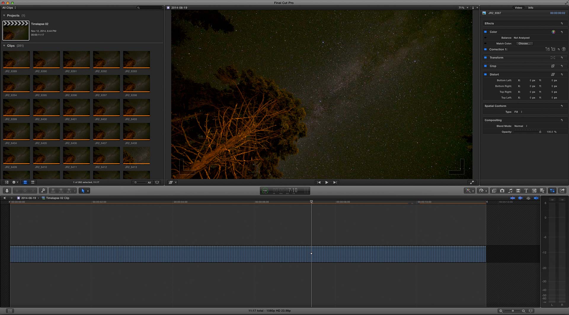 281 still frames to make a time-lapse in FCPX.