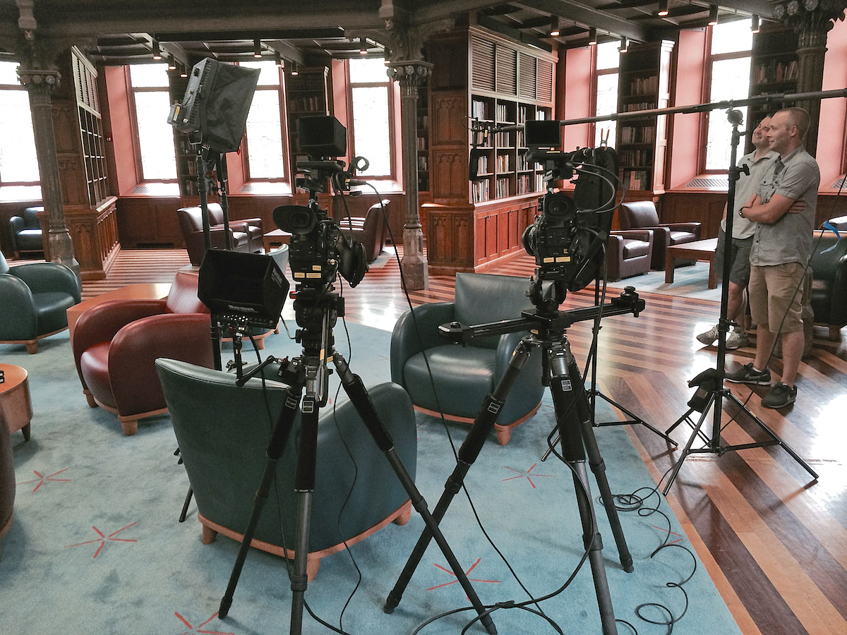 Two-camera setup for McCoy interview. Princeton University.