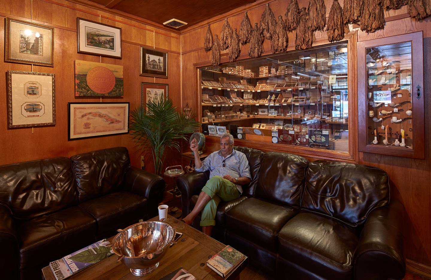 A Little Taste of Cuba, sitting area with view into the humidor. Princeton, NJ, July, 2015.