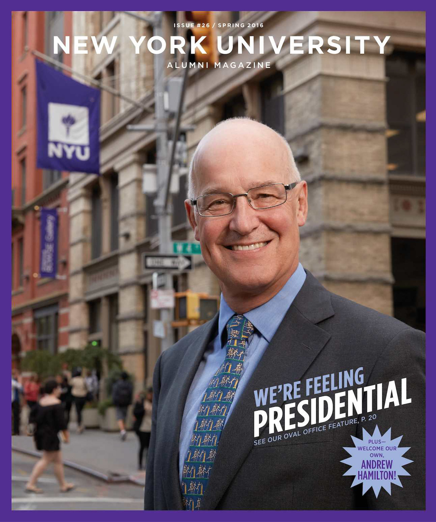 Andrew Hamilton on the cover of New York University Alumni Magazine, Spring 2016 issue.