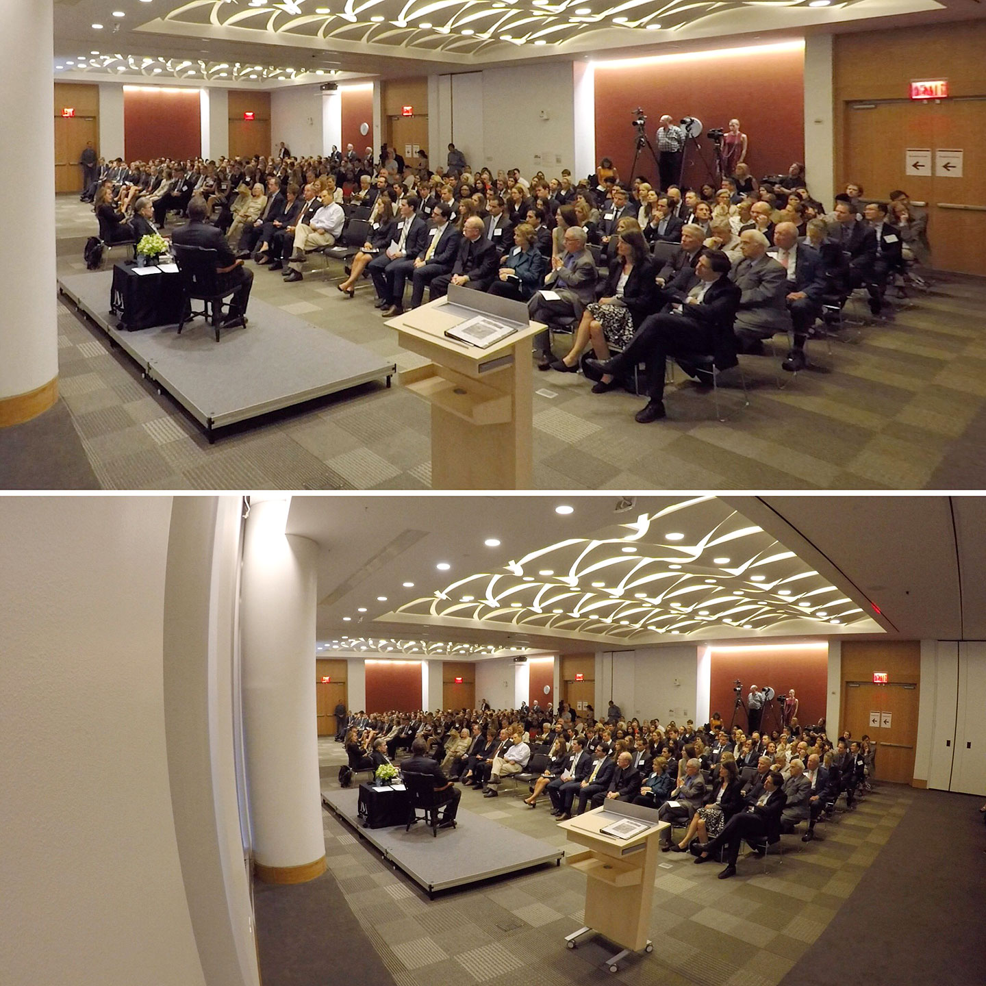 GoPro frames showing before (below) and after (above) doing fisheye correction and perspective correction in post. September, 2016.