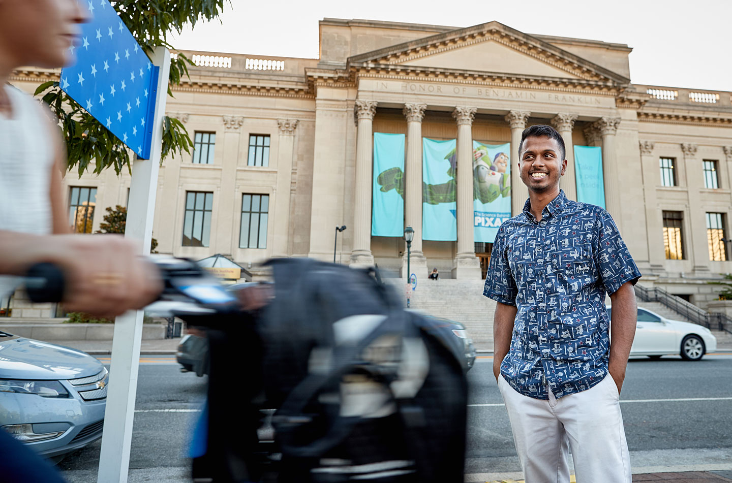 Alternate take with a bit of the city mixing in - Dale Oommen, TCNJ '17, at the Franklin Institute. Philadelphia, PA, August, 2017.
